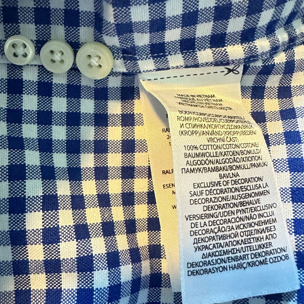 Ralph Lauren Men XXL Gingham Button Down Shirt Blue Pony Classic Long Sleeve - Picture 9 of 9